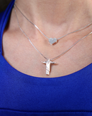 Conjunto Colar Coração Cravejado e Cristo Redentor em Prata 925