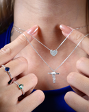 Conjunto Colar Coração Cravejado e Cristo Redentor em Prata 925