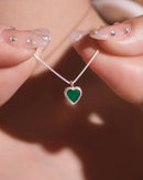 Conjunto Colar e Brinco Ponto de Luz Coração Verde Esmeralda Prata 925