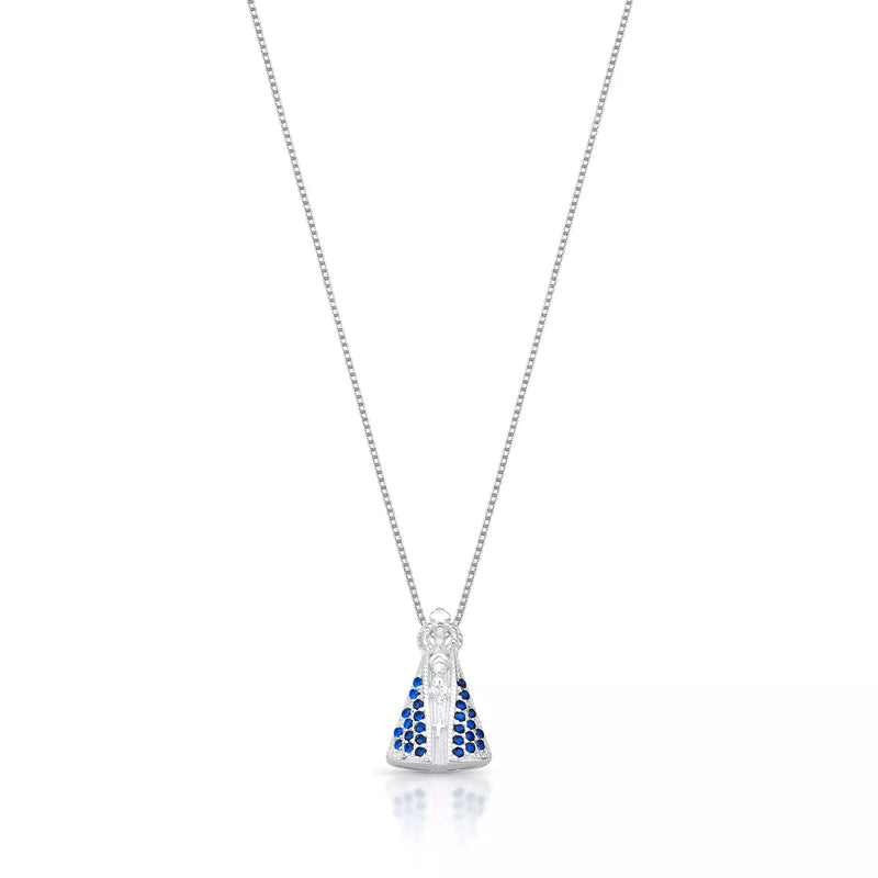Colar Feminino Nossa Senhora Cravejada de Prata
