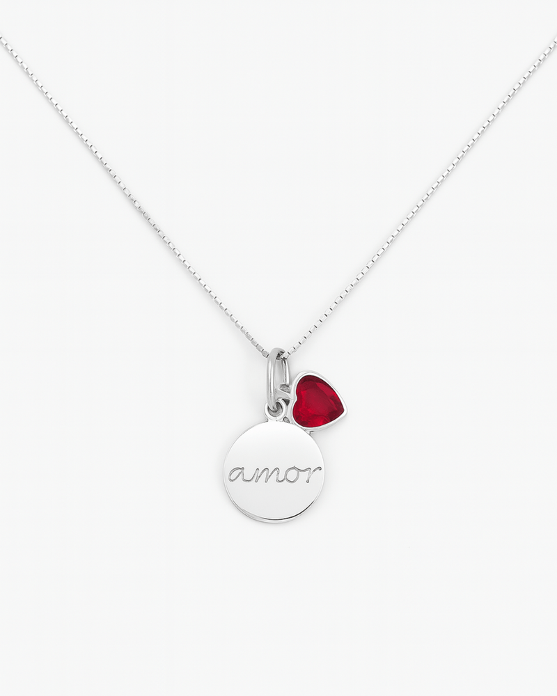Colar Medalha Amor Ponto de Luz Vermelho em Prata 925