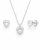 Conjunto Colar e Brinco Ponto de Luz Coração Cristal Prata 925